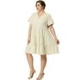 thumbnail image 3 of DARING DIVA Plus Size Button Down V Neck Tiered Chambray Dress 2X Apricot, 3 of 6