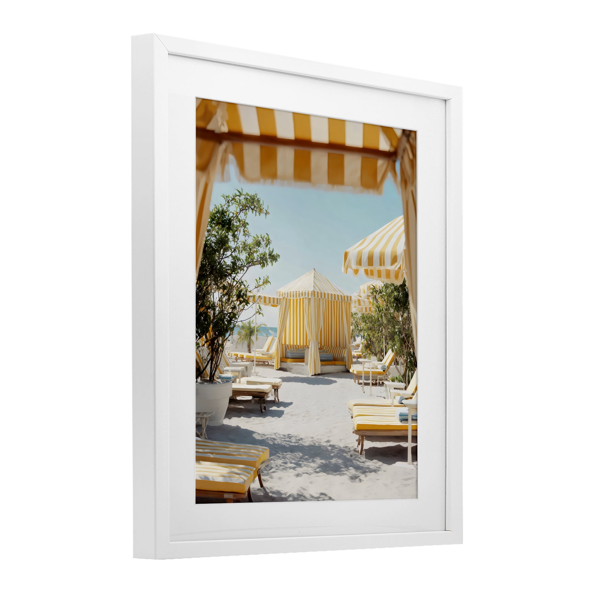 Stupell Industries Yellow Striped Beach Cabanas White Framed Print Under Glass, design by Franklyn Gregory
