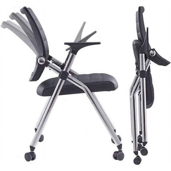 Folding Office Chair, Ergonomic with Arms, Black, Modern Style, Folding-Chair, Steel Frame, Leather Finish, Contoured Back, Adjustable Height, Indoor Use, Office, Gaming
