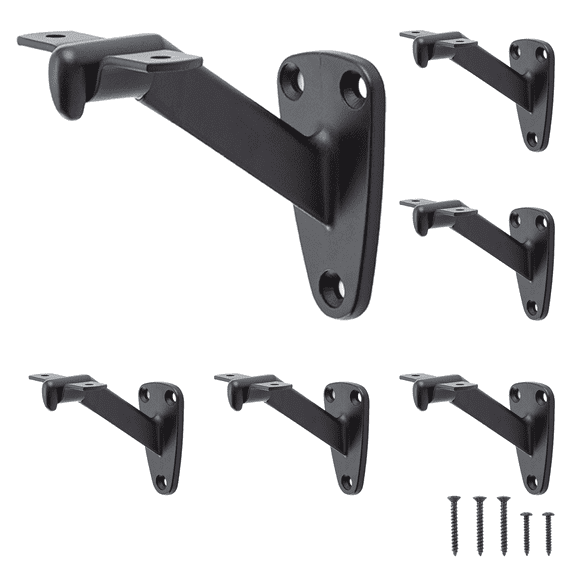 WellMade Handrail Stair Bracket, Heavy Duty Zinc Alloy Handrail Support with Screws, Matte Black, 6 pack