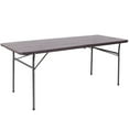 thumbnail image 1 of 30''W x 72''L Bi-Fold Brown Wood Grain Plastic Folding Table with Carrying Handle, 1 of 9