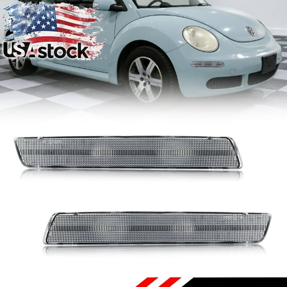 2PCS Clear Lens Front Corner Turn Signal Lights Side Marker Lights Turn Warning Lights Parking Light Housings For 2006-2010 VW Beetle No Bulb/Socket  Included