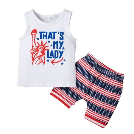 

Blotona 2Pcs 4th of July Toddler Kid Boy Girl Independence Day Outfit Sleeveless American Flag Vest Tank Shorts Summer Set