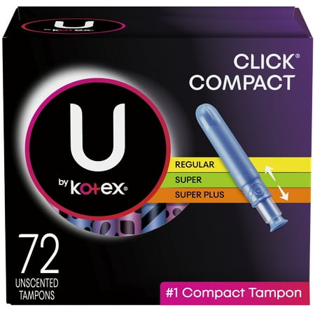 U by Kotex Click Compact Tampons, Multipack, Regular/Super/Super Plus, 72 Count