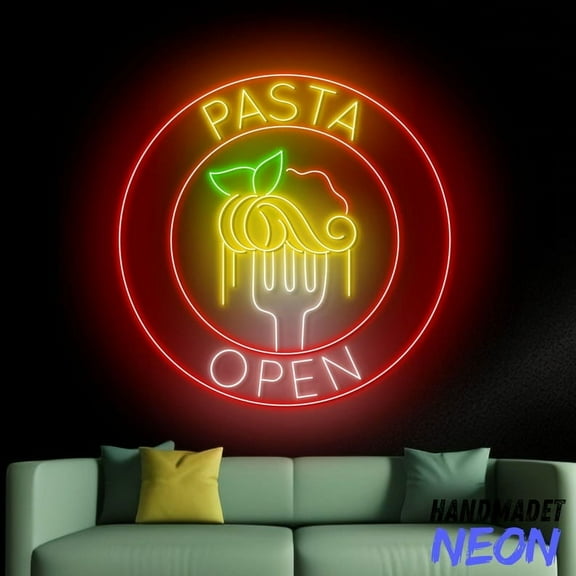 Handmadetneonsign Pasta Open Neon Sign, Italian Cuisine Led Sign, Spaghetti Wall Art Decor 91478