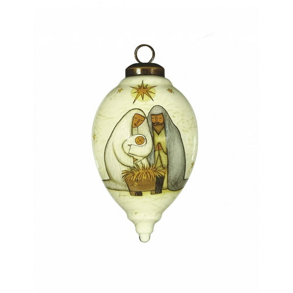 Nativity Holy Family Hand Painted Mouth Blown Glass Ornament