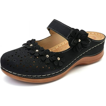

Womens Slippers Sandals Summer Hole Shoes Vintage Wedges Floral Slides Sandals Ladies Flats Shoes Soft Casual Slip on Loafer Black 41