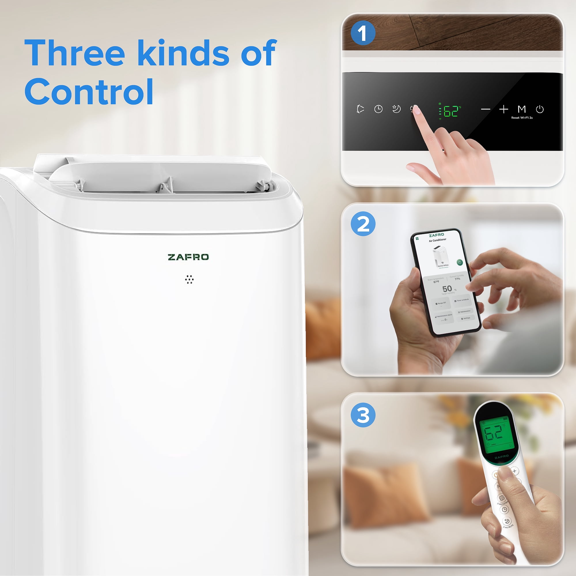 Zafro 14,000 BTU (12000 BTU SACC) Portable Air Conditioner with Wifi & Remove Control, 46dB Ultra-Quiet Cools Up to 500sq.ft