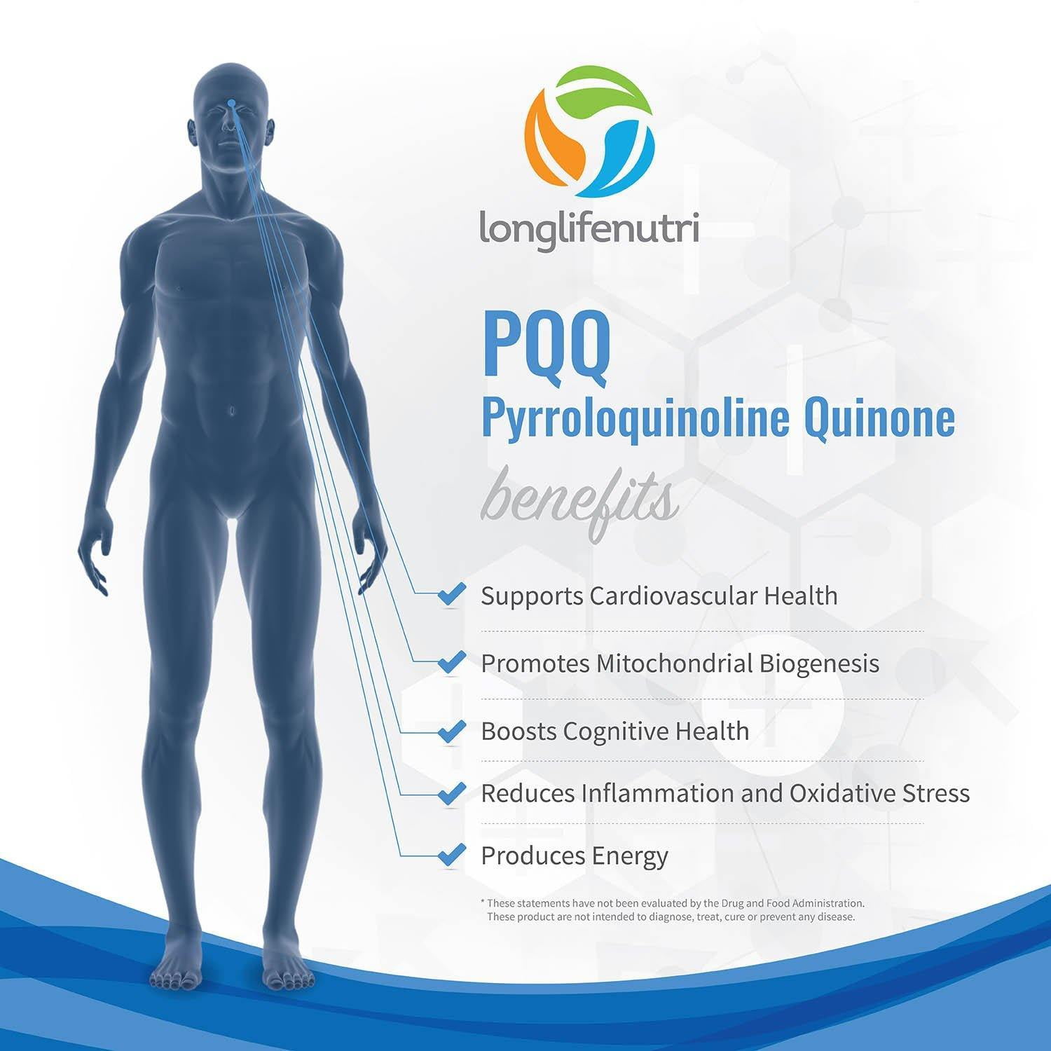 LongLifeNurti PQQ 20 mg - 120 Vegetarian Capsules for Better Sleep Quality