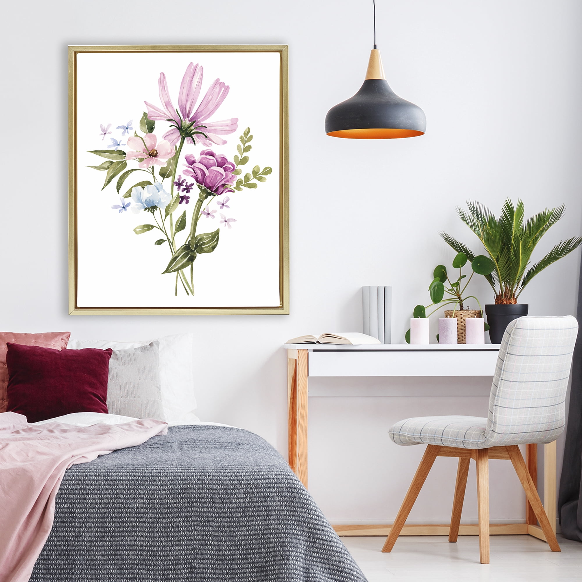 Stupell Industries Wildflower Fields Floral Bundle Gold Framed Floater Canvas Wall Art, design by Bethany Sandoval
