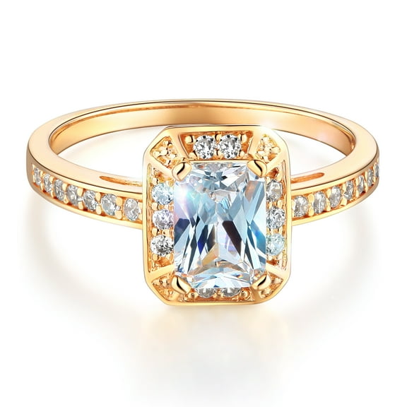 Wellingsale Ladies Solid 14k Yellow Gold Polished CZ Cubic Zirconia Radiant Cut Engagement Ring with Side Stones - Size 4