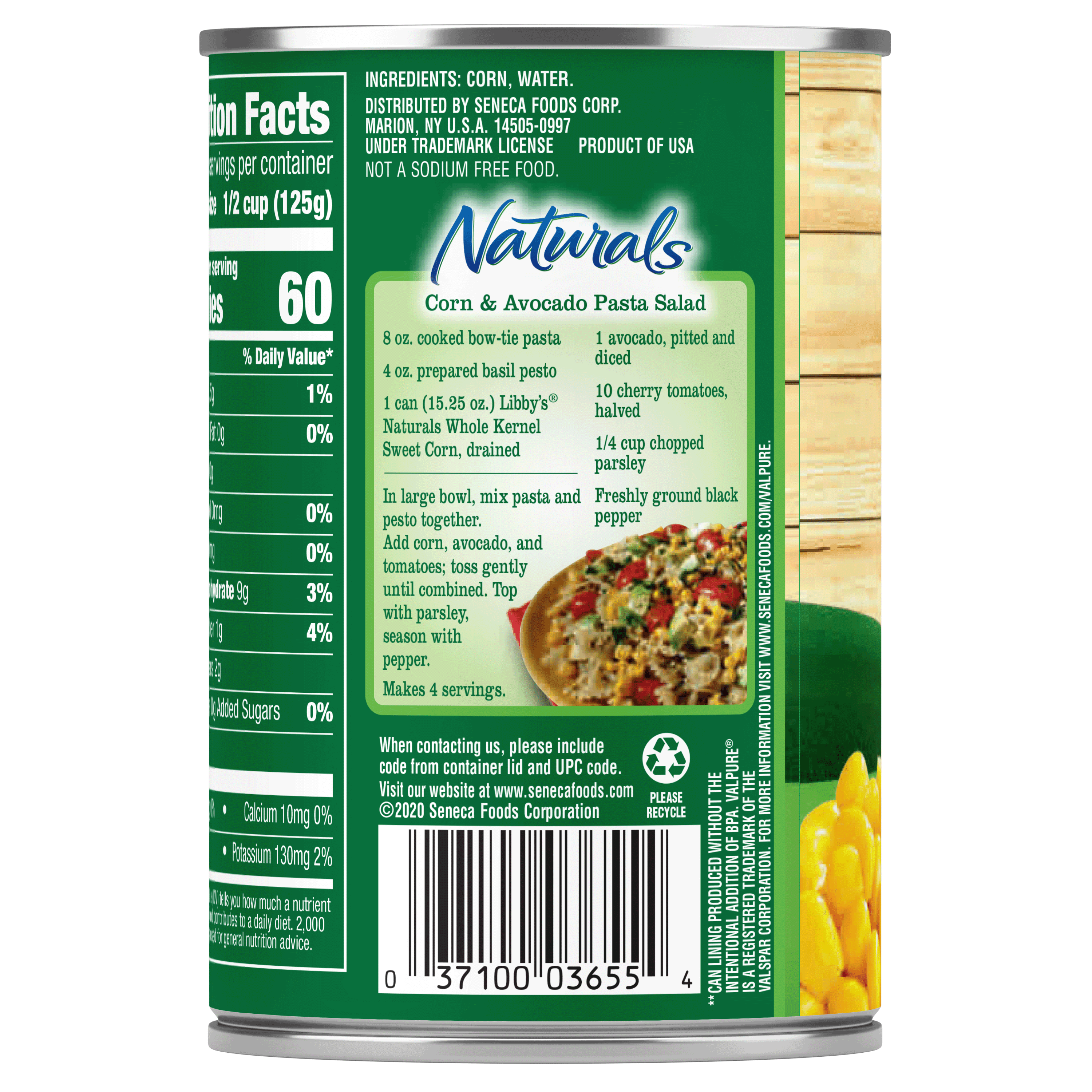 (6 Cans) Libby's Naturals Whole Kernel Corn, No Salt Added, No Sugar Added, 15.25 oz