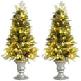thumbnail image 1 of Costway Ensemble de 2 Pré-Éclairé Arbre d'Entrée de Noël Enneigé 4ft W / 100 Lumières LED, 1 of 10