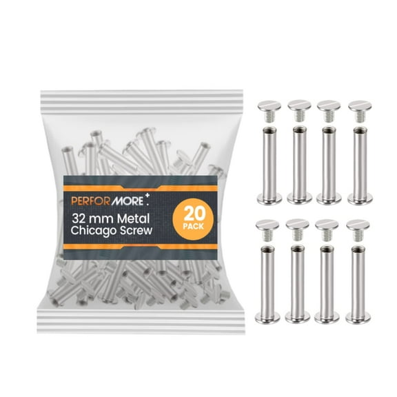 20 Pack of Silver Aluminum Screw Posts, 32mm Metal Chicago Screw Post Binding Screws
