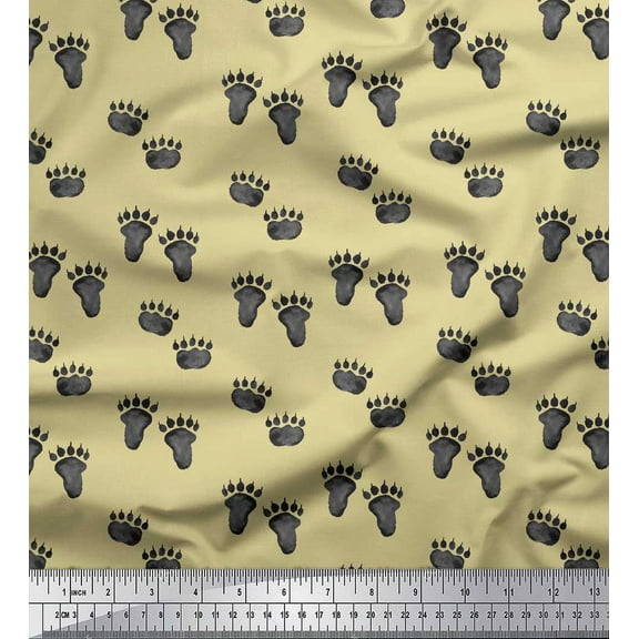 Soimoi Beige Cotton Duck Fabric Bear Stencil Foot Animal Printed Craft Fabric by the Yard 42 Inch Wide