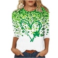 thumbnail image 2 of St. Patrick's Day T-Shirt for Women Four Leaf Clover Tree Graphic Crewneck Three Quarter Sleeve Loose Fit Festive Holiday Tee, 2 of 5