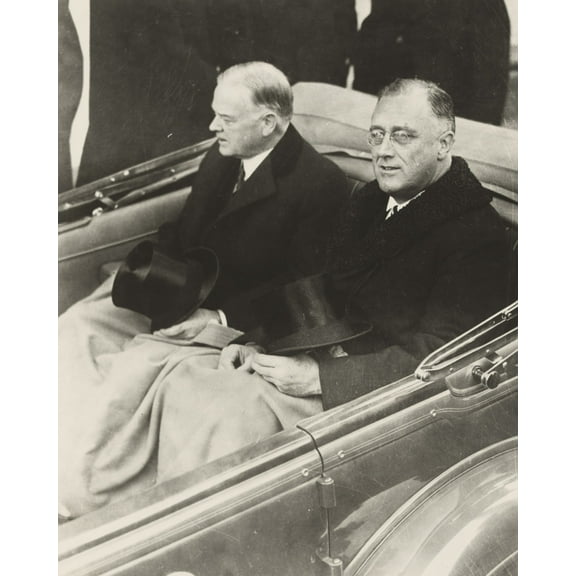 Print: Franklin Delano Roosevelt And Herbert Hoover In Convertible