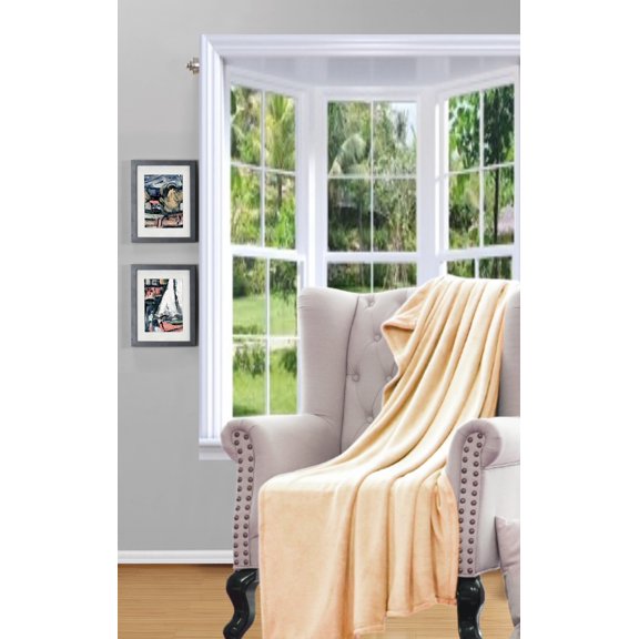 Microlight Plush Solid Fleece Throw Blanket, Light Gold , 50" x 60"
