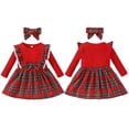 thumbnail image 3 of URMAGIC Toddler Baby Girl Christmas Outfit Newborn Plaid Bowknot Long Sleeve Dress Fall Winter Casual Dress Xmas Skirt Headband Outfits, 3 of 8