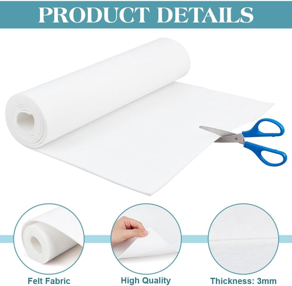 1pc 78.7x15.7inch Felt Roll Floral White Craft Felt Fabric 3mm Thick Nonwoven Felt Roll for DIY Arts & Crafts Patchwork Sewing Deocoration