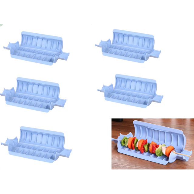 Máquina para hacer brochetas de carne, brocheta rápida, sin lesiones en los dedos, resistente y duradera, fácil de limpiar, con una sola mano, adecuada para barbacoas en el hogar y al aire libre, 5 piezas (azul) oso de fresa Electrónica
