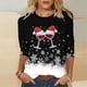 thumbnail image 3 of Camisetas de Navidad para Mujeres, 3/4 Manga Cuello Redondo Blusa con Estampado de Vacaciones, Top de Moda Casual, 3 of 5