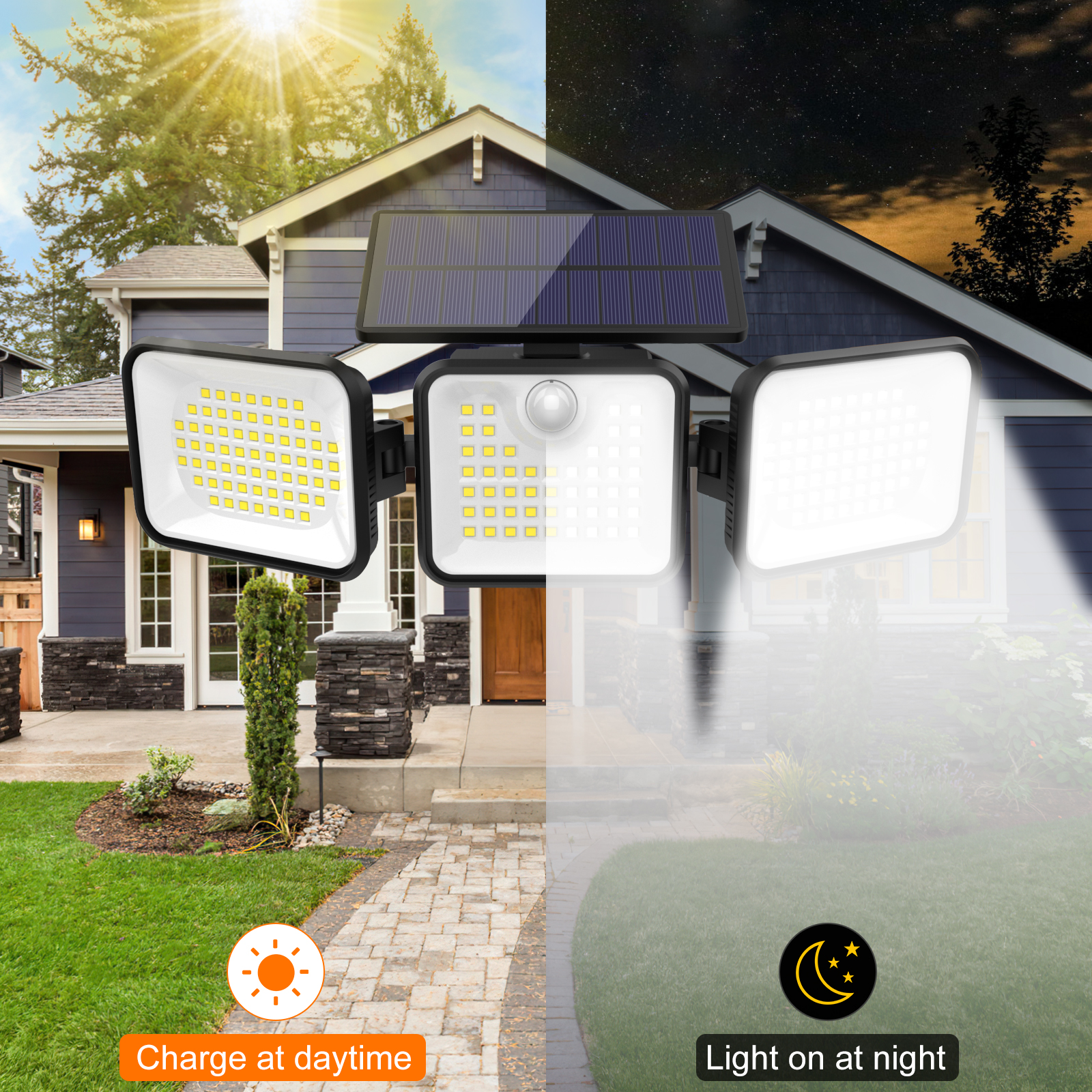 NEXPURE Solar Lights Outdoor, 180 LED Solar Motion Sensor Security Lights, Solar Flood Lights with 3 Lighting Modes, IP65 Waterproof for Garage Yard - image 2 of 8