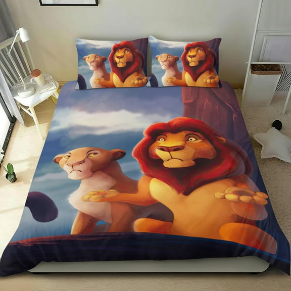 Simba Lion King Themed Bed Sheet Set Three Piece Set 53x79 In ches Comfortable And Skin Friendly Unique Design Creating A Star Studded Night Home Decor Gifts For Family Friends fans