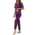 thumbnail image 4 of INSPIRE CHIC Women's Sleepwear Button Down Shirt with Pants Nightwear Lounge 2 Pcs Pajama Set L Purple, 4 of 6