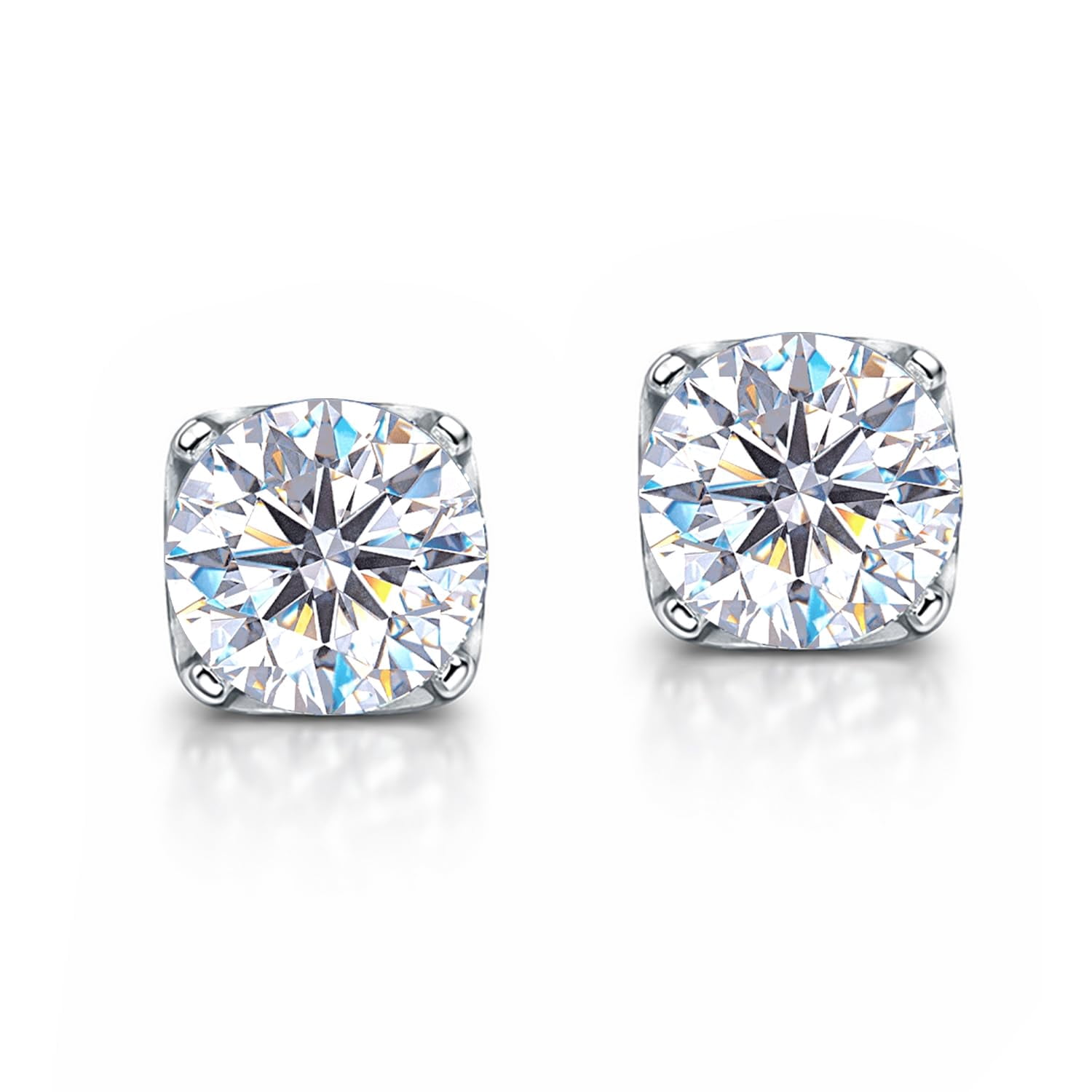 LeCalla 925 Sterling Silver Stud Earrings for Men Women | Unisex Round CZ Classic Studs