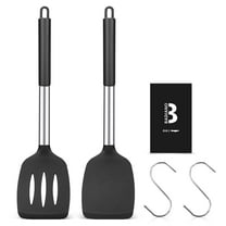 Badiano 2 Pieces Silicone Spatula Sets, Non Stick Cooking Utensils,Slotted Kitchen Turners,Black