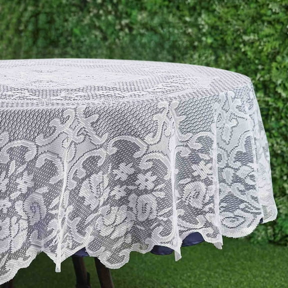 Efavormart 70" Premium Lace White Round Tablecloth For Banquet Party Wedding Event Home Decoration