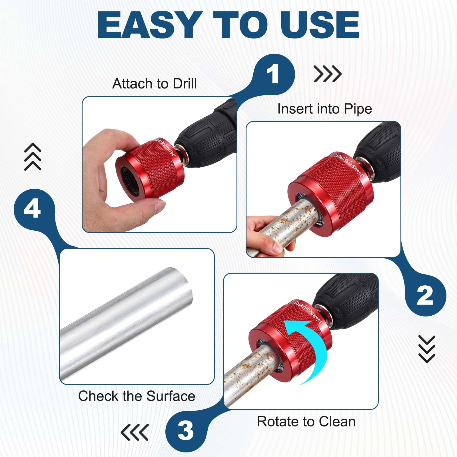 Uxcell 1/2" 1/4" Metal Copper Pipe Cleaner Set, Hex Shank Drill Powered Pipe Brush Replacement Plumbing Tools with 3 Brushes for Removing Dust Rust Copper Various Metal Pipes, Red