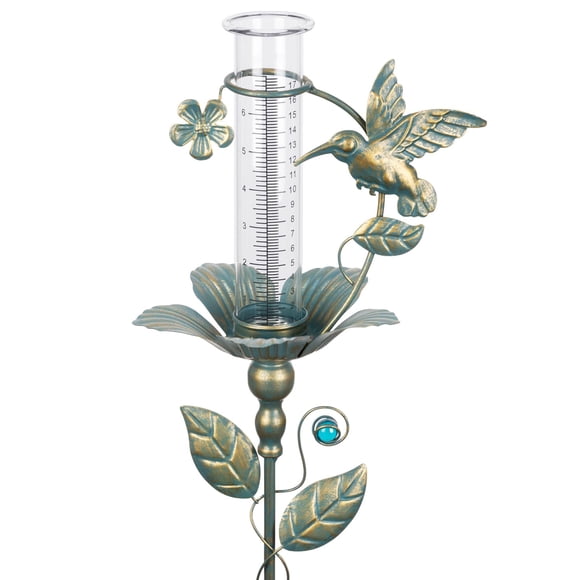 Pluviómetro decorativo para exterior con colibrí y 7 tubos de vidrio