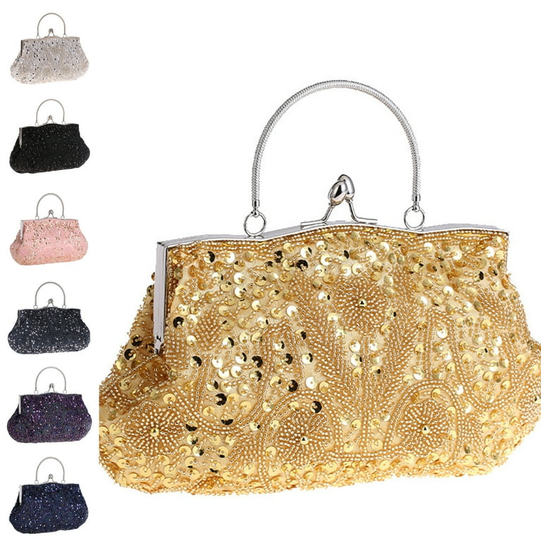 Women Handbag Clutch Purse Sequin Elegant Evening Bag Gold