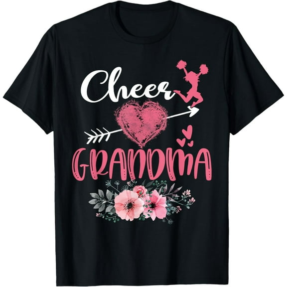 Cheer Grandma Floral Funny Cheerleader Heart Mother's Day T-Shirt