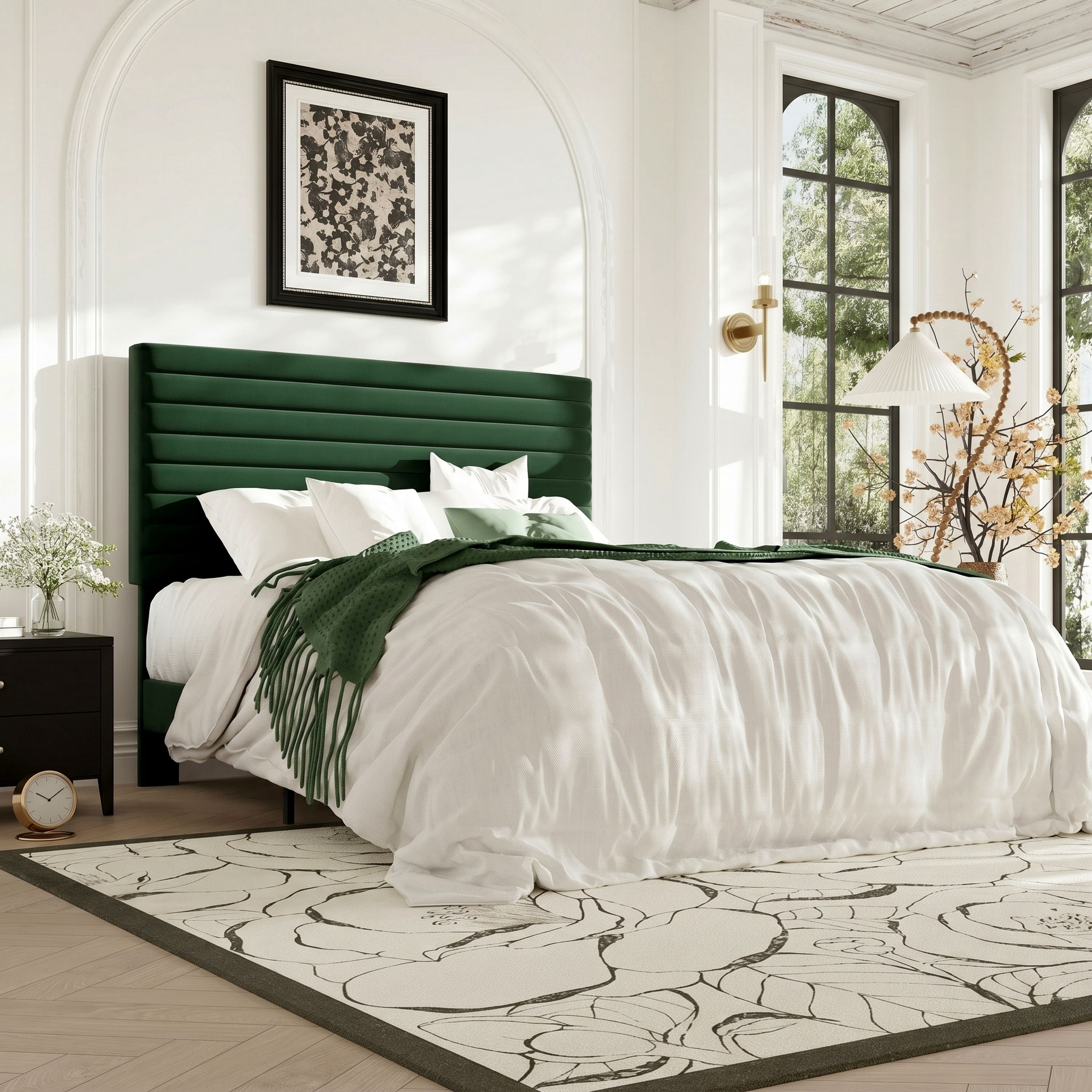 Allewie Full Size Adjustable Headboard Bed Frame with 7.9'' Underbed Storage, No Box Spring Needed, Green