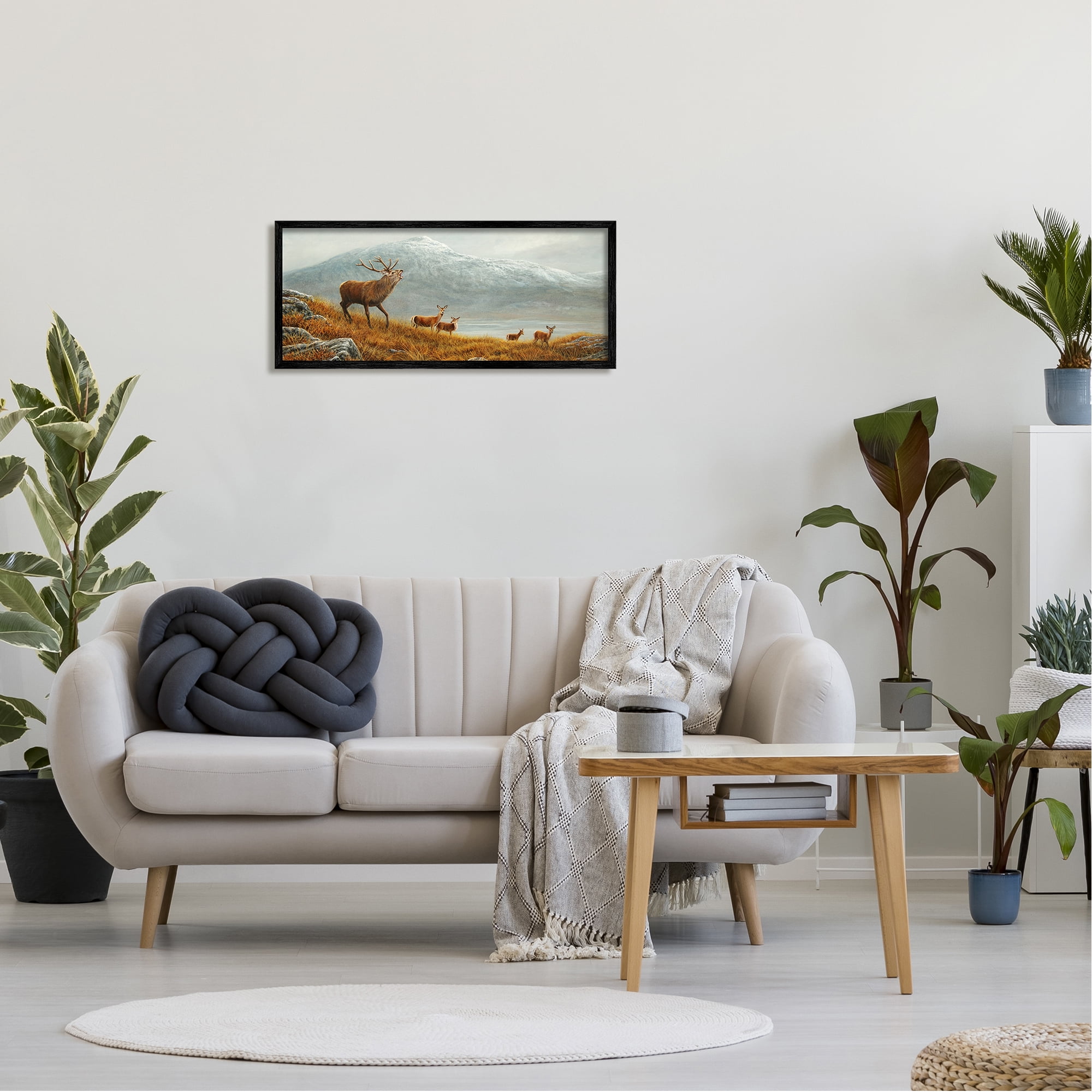 Stupell Industries Deer Herd Mountain Landscape Animals & Insects Painting Black Framed Art Print Wall Art