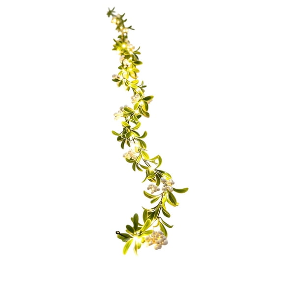 6FT Christmas Decorations Artificial Hanging Garland with White Berries and LED Lights Xmas Ornaments for Table Mantle Fireplace Indoor Outdoor Window Decorations