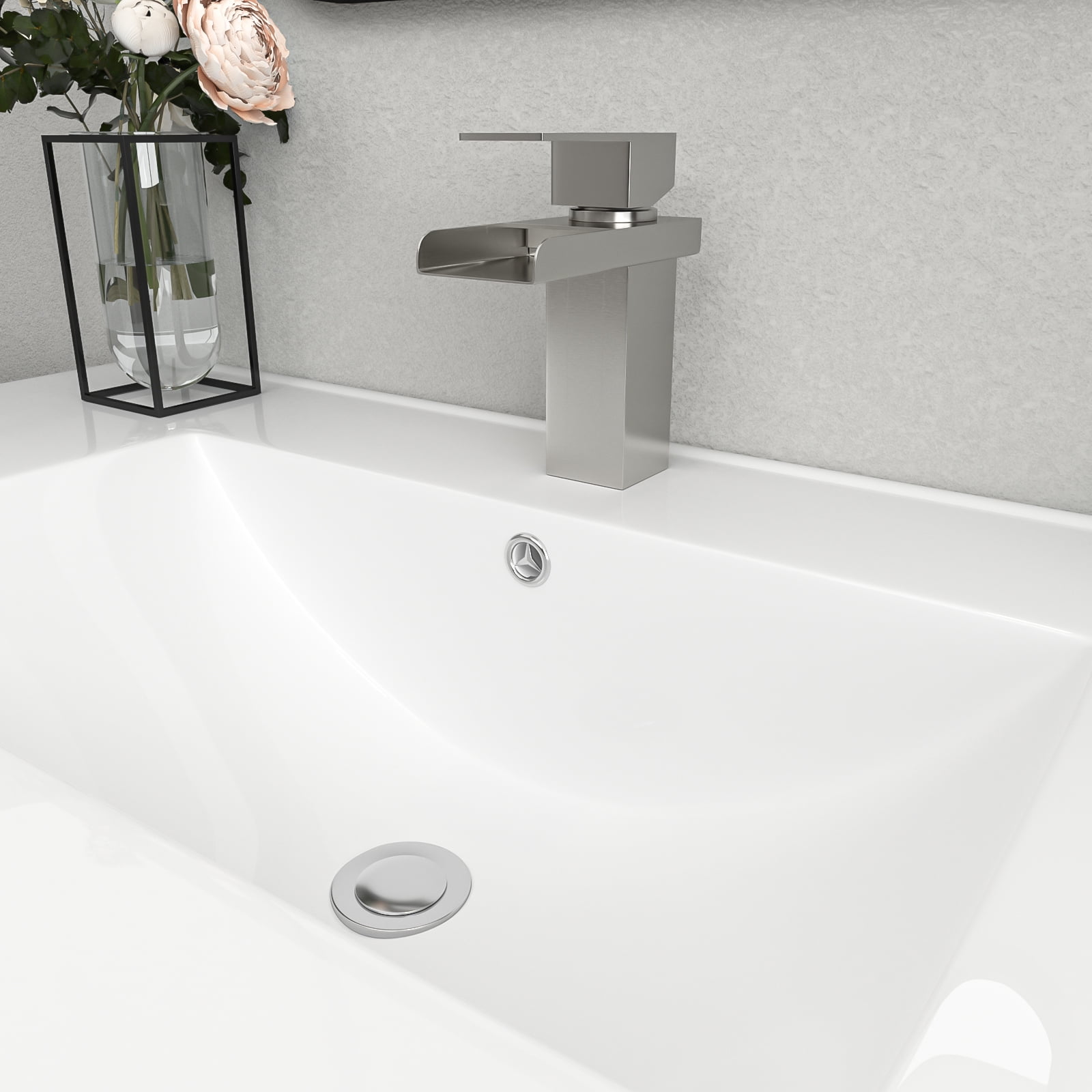Logmey 36"x18" Porcelain White Bathroom Ceramic Sink Rectangular Top Mount Sink with Overflow Hole, Pre-Drilled Faucet Hole