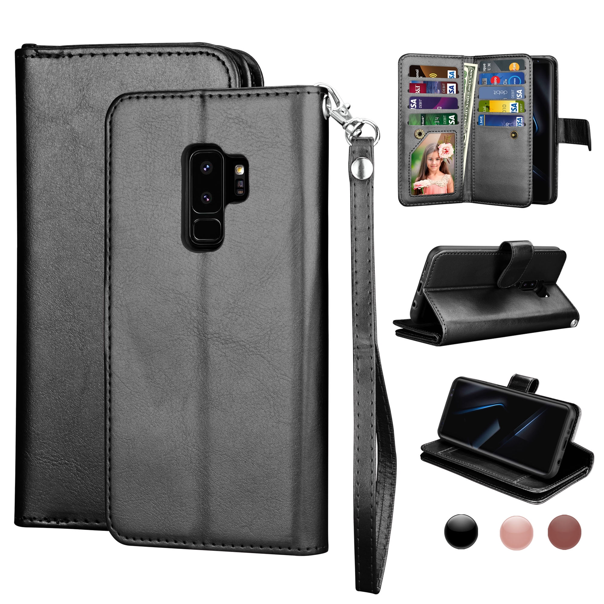 PU Leather Flip Cover Compatible with Samsung Galaxy S10 Elegant Dark Blue Wallet Case for Samsung Galaxy S10