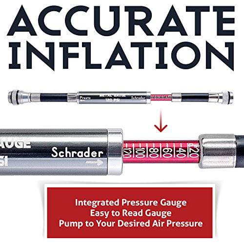 Bike Pump With Gauge by PRO Tool Fits Presta and Schrader Accurate Inflation for for sale online