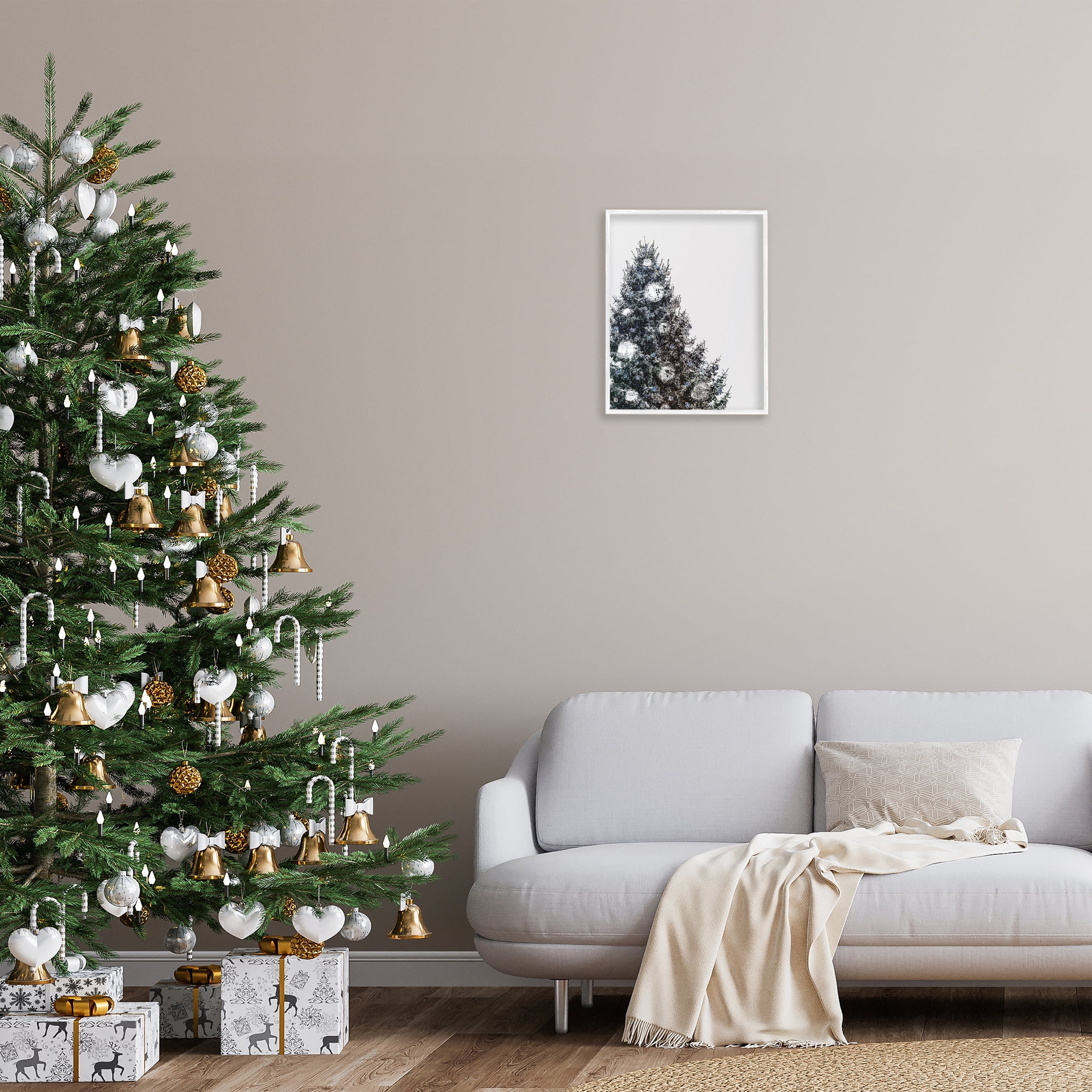 Stupell Industries Disco Ornaments on Tree Holiday Painting White Framed Art Print Wall Art, 16 x 20
