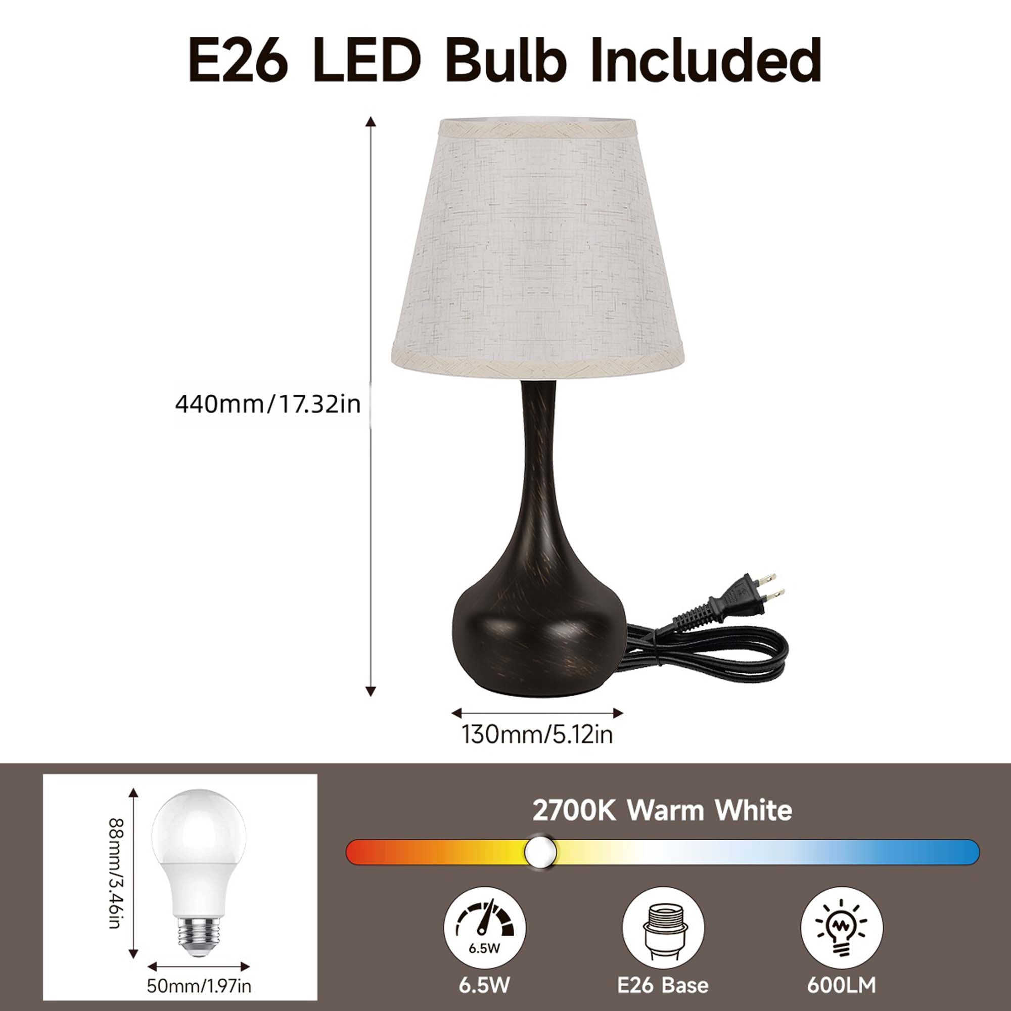 Miniyam 8.7" W * 16.6" H Touch Table Lamps Set of 2, 3 Way Dimmable Bedside Lamp for Bedroom, Including E26 LED Bulbs(Black Gold)