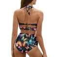 thumbnail image 2 of Renewold Colorful Butterfly Women Swimsuits Two Piece Bathing Suits Size L Tummy Control High Waisted Bikini Set Beach Pool Travel Wear Halter Neck Strap Swimsuit, 2 of 6