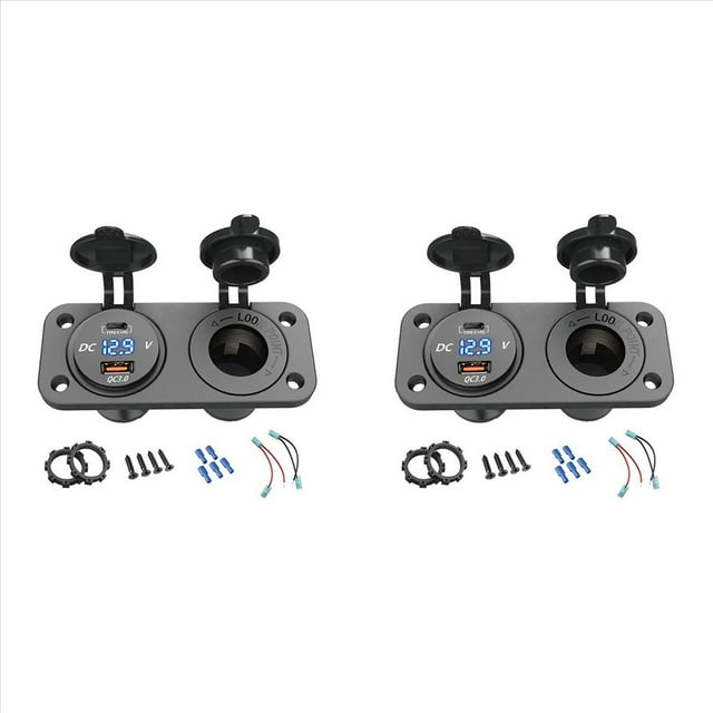 2X 12V USB Tipo-C y QC3.0 Puerto USB para AutomóVil de Corriente Cargador Puerto de Carga para AutomóVil Marina USB de AutomóVil