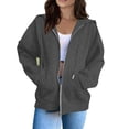 thumbnail image 2 of Zip Up Hoodie Women Oversized Fall Fashion Long Sleeve Hooded Sweatshirts Casual Y2K Jacket 2025 Winter Clothes Dark Gray 2XL, 2 of 5
