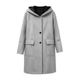 thumbnail image 6 of WIZUTIZ Women's Solid Color Wool Blend Hooded Coat Long Sleeve Loose Fit Lined Warm Winter Overcoat with External Pockets Casual Daily Outerwear, 6 of 7