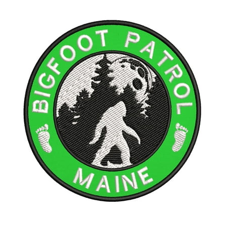 USA Maine Bigfoot Patrol! Cryptid Sasquatch Watch! 3.5 Inch Iron Or Sew On Embroidered Fabric Badge Patch Unexplained Mysteries Iconic Series
