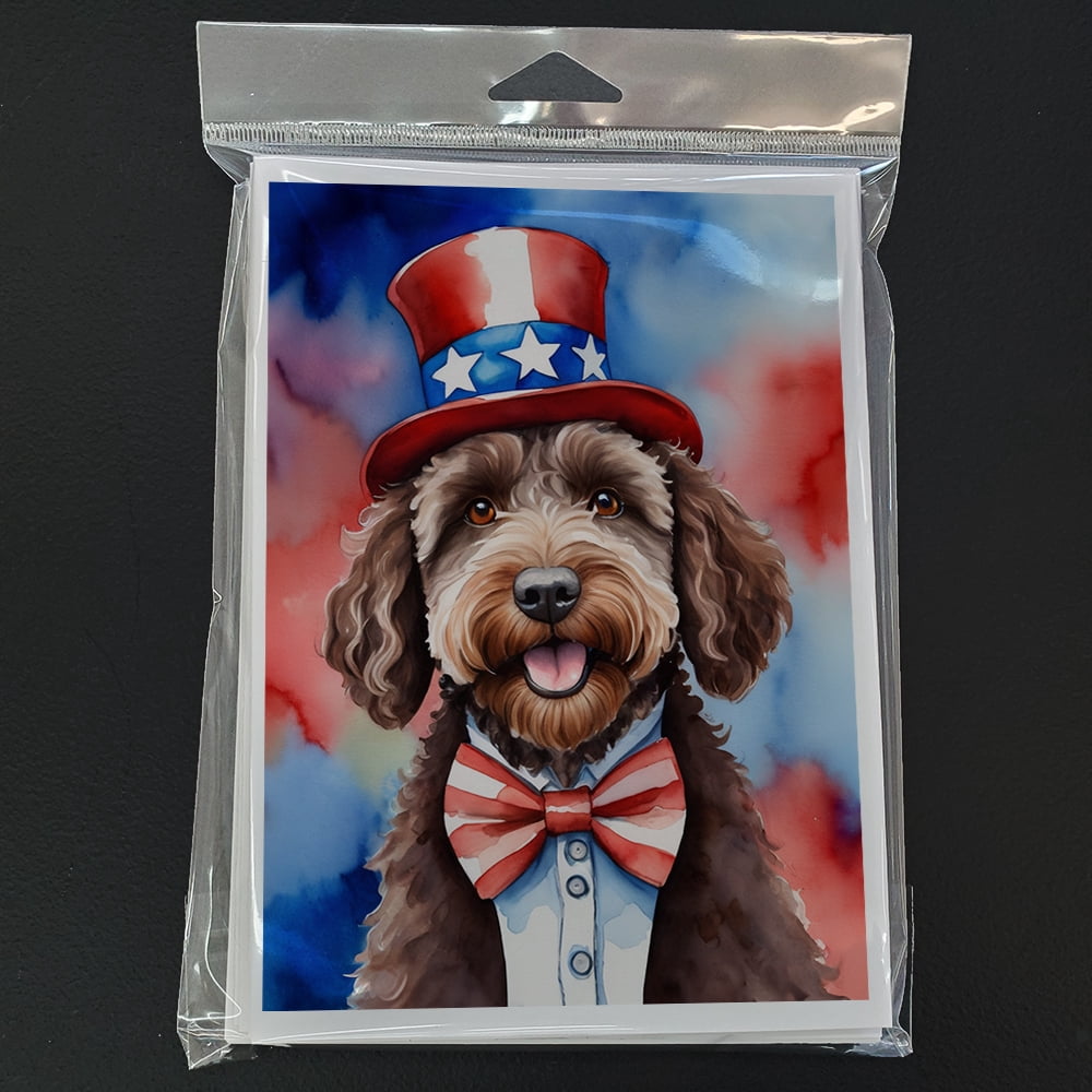Labradoodle Patriotic American Greeting Cards Pack of 8 7 in x 5 in